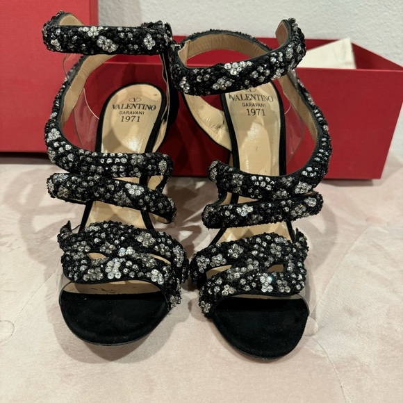 RARE VALENTINO GARAVANI crystal snake black suede sandal stiletto heels 39 - Picture 10 of 11